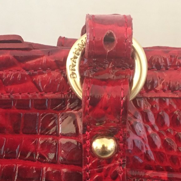 Brahmin Red Med Asher Melborne Croc Shoulder Bag Purse Tote Zip Top Cell Pocket - Picture 6 of 17